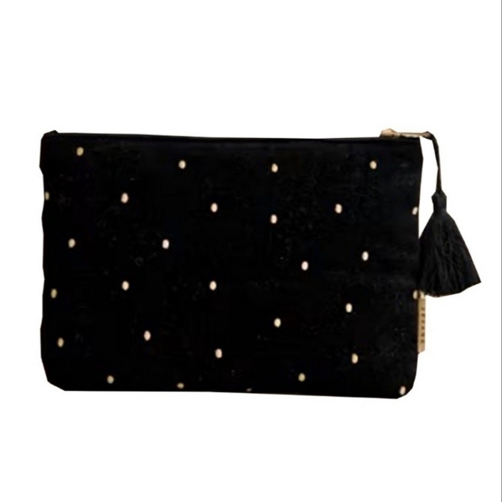 β¨HPβ¨ SEZANE NWOT Velvet Cosmetic Pouch Clutch Black - Picture 2 of 8